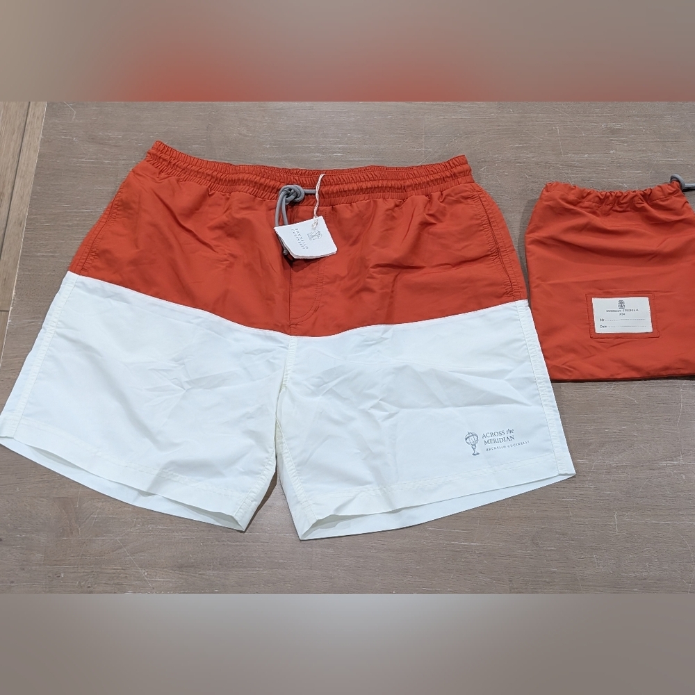 Brunello Cucinelli Two-Tone Orange and White Men’s Swim Trunks
